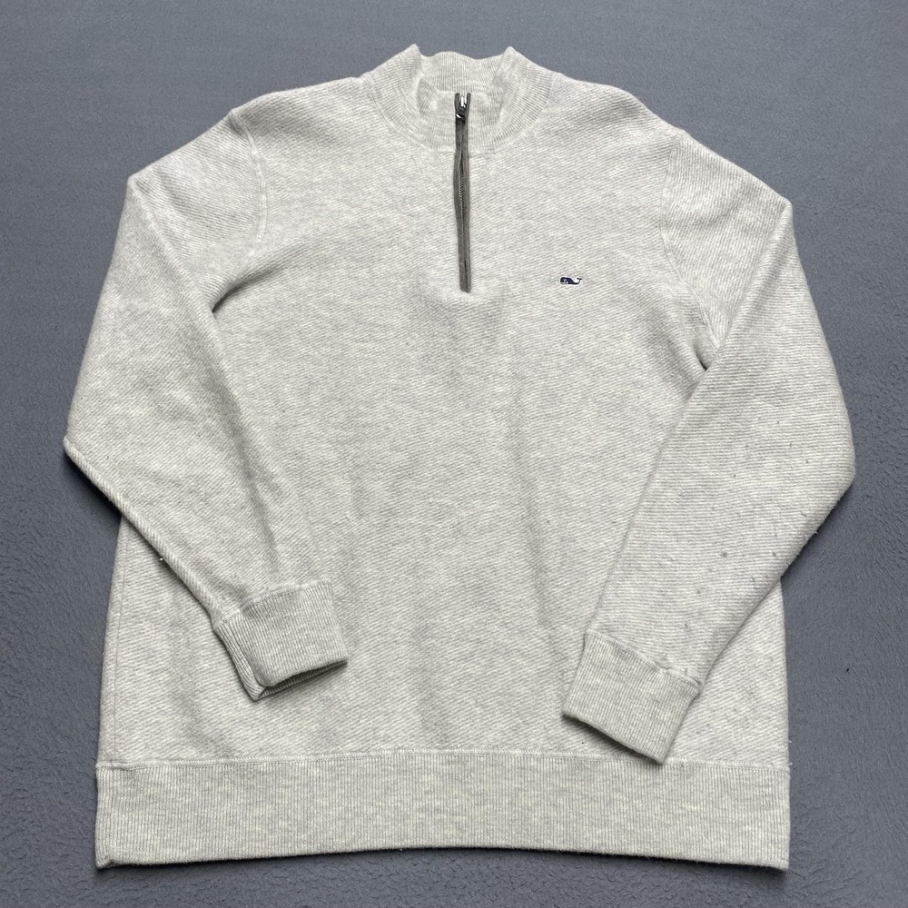 Vineyard Vines Sweater Mens Medium Light Gray Merino‎ Wool Quarter Zip Pullover